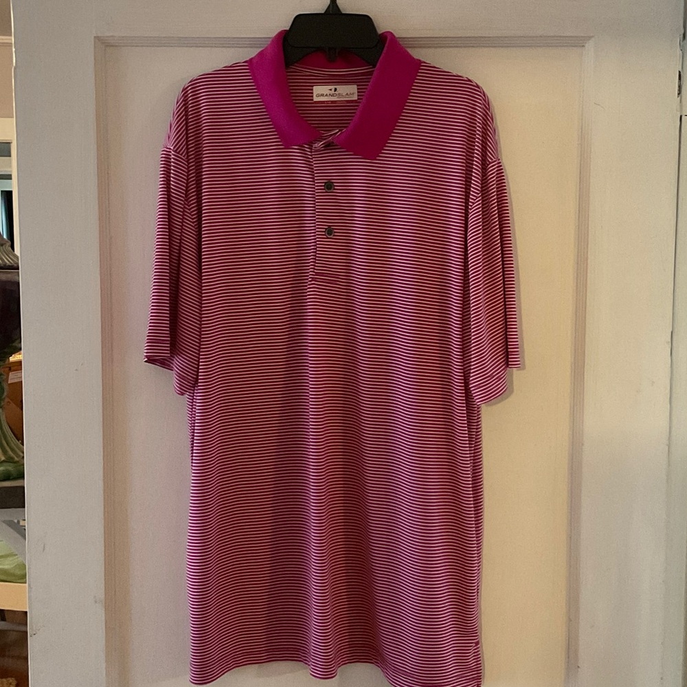 Grand Slam Pink and White Striped Polo Shirt